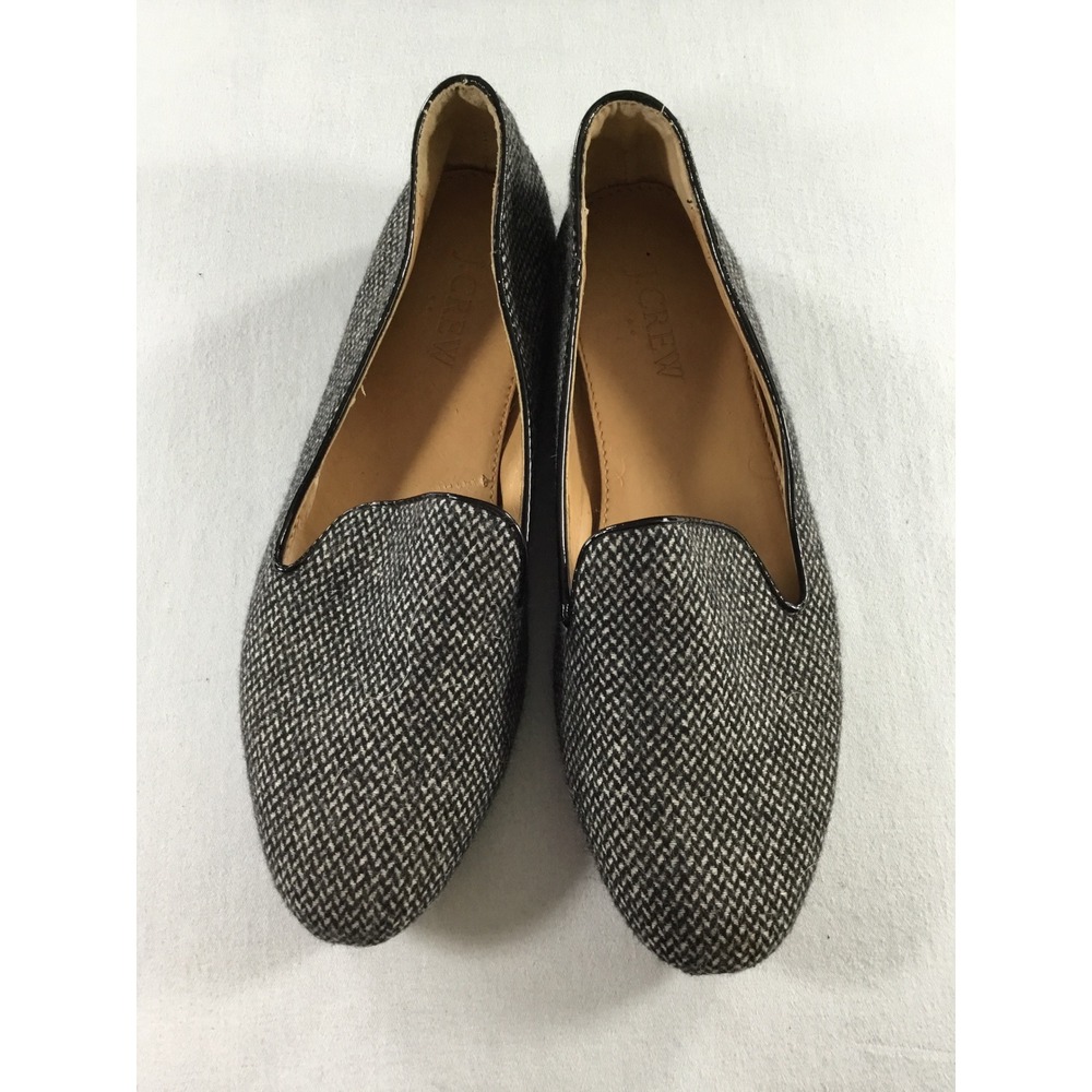 J.Crew Size 6 Fall Flat Loafer BlackGray Herringbone Tweed Preppy Y2K Colegiate